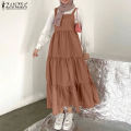 ZANZEA Muslimah Women Muslim Sleeveless Square Neck Pinafores Dress Tiered Party Swing Sundress. 