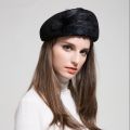 Luxury Feather Wool Beret Hat For Women Russian Vintage Pure Wool Felt Winter Ladies Fedora Hat Stewardess Cap Warm hats. 