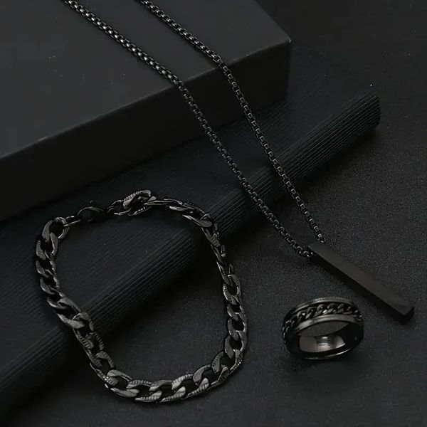 3pcs/set%20Men's%20Fashion%20Alloy%20Cross%20Pendant%20Necklace%20+%20Bracelet%20+%20Ring%20Set%20%20for%20Men%20-%20Image%202