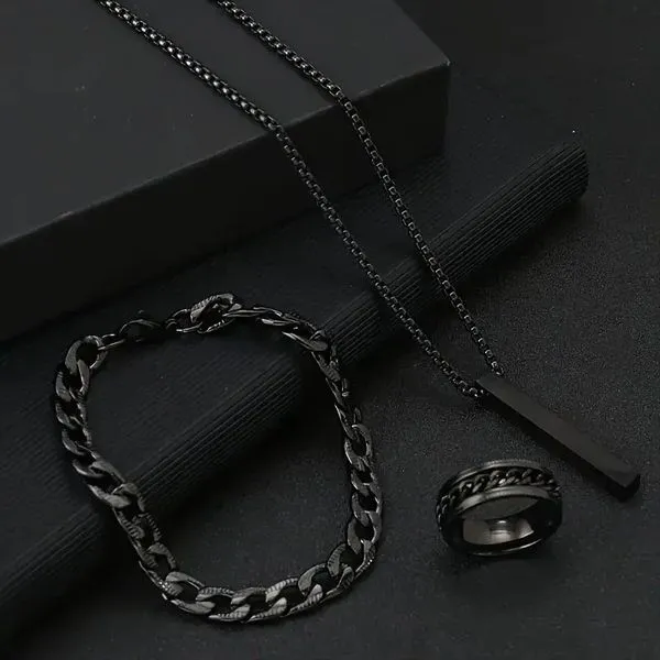 3pcs/set%20Men's%20Fashion%20Alloy%20Cross%20Pendant%20Necklace%20+%20Bracelet%20+%20Ring%20Set%20%20for%20Men%20-%20Image%202