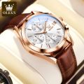 olevs leather waterproof quartz fashion watch for men. 