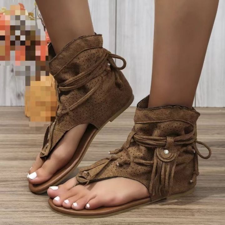 2024 Women Retro Sandals Gladiator Ladies Clip Toe Vintage Boots Casual Tassel Rome Fashion Summer Woman Shoes Female Sandalias Superman
