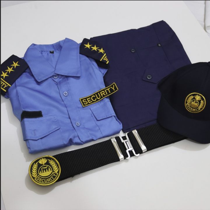 Security Guard Uniform shirt pant Full Set - Guard dress cotton- Guard Sky Blue shirt Pant dress full set including Belt-Cap- Bach-Epaulet -logo