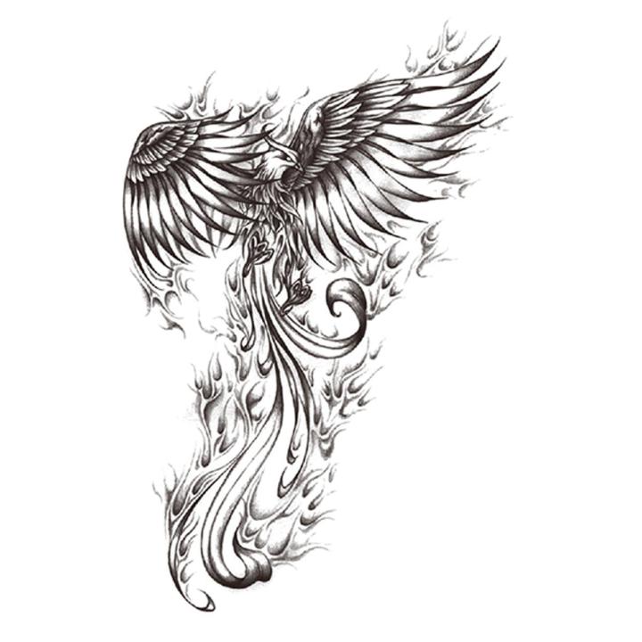 Big Arm Waterproof Female Temporary Tattoo Fire Phoenix Painted Body Art Lasting Male Arm Tattoo Sticker