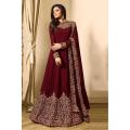 Maroon Embroidered Georgette Grawn For Women. 