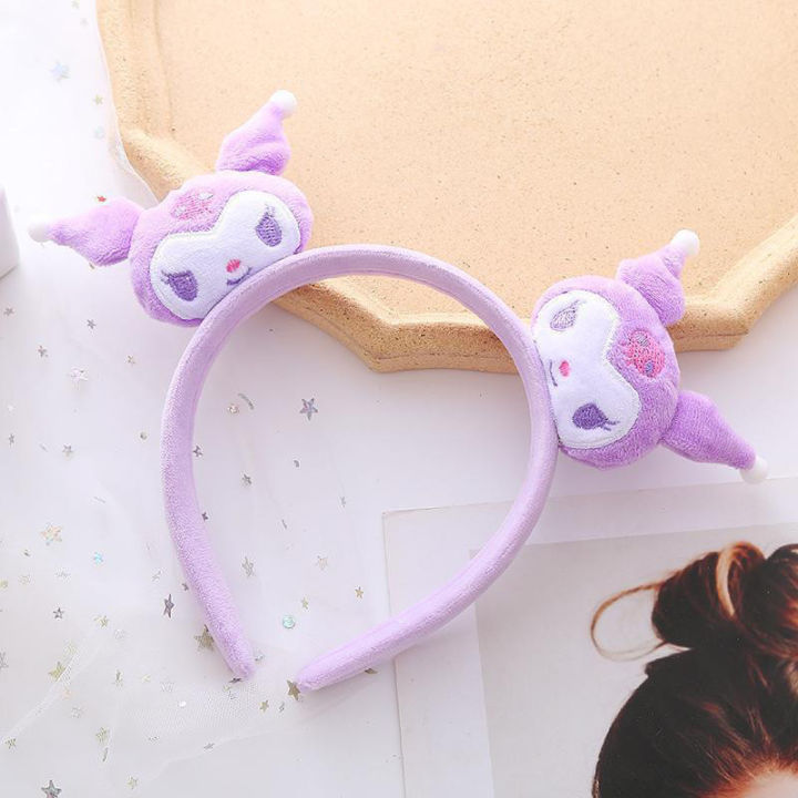 [Y] Plush Animal Headband Double-headed Kuromi Melody Female Cute Simple Makeup Face Wash Headwear Y