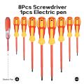 9 Piece 1000V Insulated Electrician Screwdrivers Set with Magnetic Tips and 1 Test Pen Electrical Screwdriver Set. 