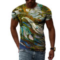 Summer New Terrace Pattern Printed Men's T-shirt Casual Pastoral Quality Short-sleeved Classic Round Neck Loose Quick-drying Top. 