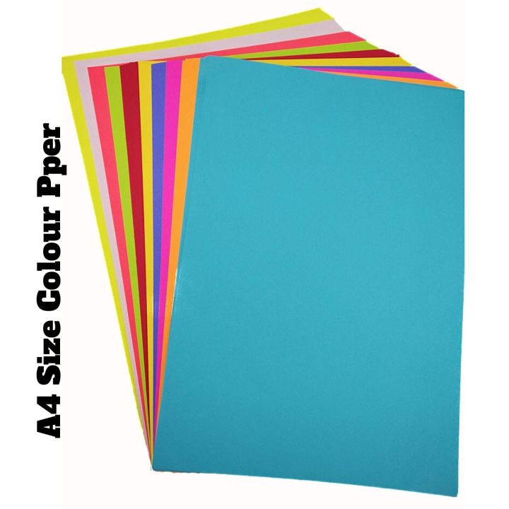 A4 size color paper for Craft, Art & Photocopy - 100 Sheets, 10 Colour. 10x10 sheets 80 GSM.