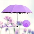Ladies'sunshine umbrella blossoms in water changes color parasol umbrella triple fold black rubber sunscreen UV woman umbrellas.