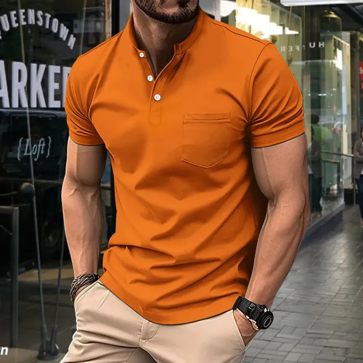 Summer%20New%20Men'S%20Polo%20Short%20Sleeve%20Lapel%20Button%20Solid%20Color%20Oversized%20Polo%20Shirt%20Fashion%20Casual%20Top%20-%20Image%206