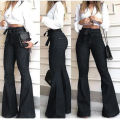 RL09# South American foreign trade jeans Cross-border new high-waisted micro stretch lace-up flared pants, wide-leg pants, jeans women.
