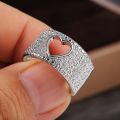 Cute Heart Big Band Ring with Bling Zircon Stone for Women Wedding Engagement Fashion Jewelry. 