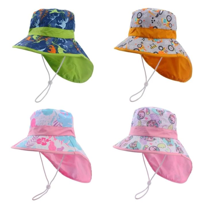 New Panama Summer Baby Bucket Hat for Boys Girls Cartoon Children's Beach Shawl Hat Kids Wide Brim UV Protection Outdoor Sun Cap