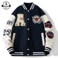Mens Spring Fall Varsity Jackets Embroidery Korean Fashion Loose Baseball Uniform Couple Blue Retro Leather Sleeve Bomber Coats.