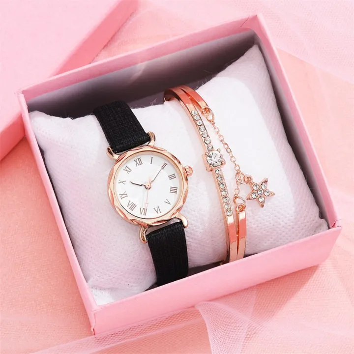 Women's Watches Bracelets Set Rome Font Digital Quartz Wristwatches Girl's Gift