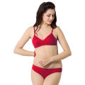 Women's Seamless Bra and Panty Set Chinese Fabric Soft Stretch Lingerie Red Black.