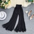 Fishtail Trousers Women Baggy Pants New Wide Leg Ruffled Flare Pants Elastic Waist Pleated White Tulle Pants Thin Spring Wild. 