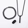 3pcs Trendy Stainless Steel Square Pendant Chain+Bracelet +Ring for Men - Sleek & Classic Design. 