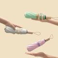 New Style Wooden Handle Color Glue Umbrella Women Girl Kids 3 Folding Sunscreen Sunproof Waterproof Anti-ultraviolet Umbrellas. 