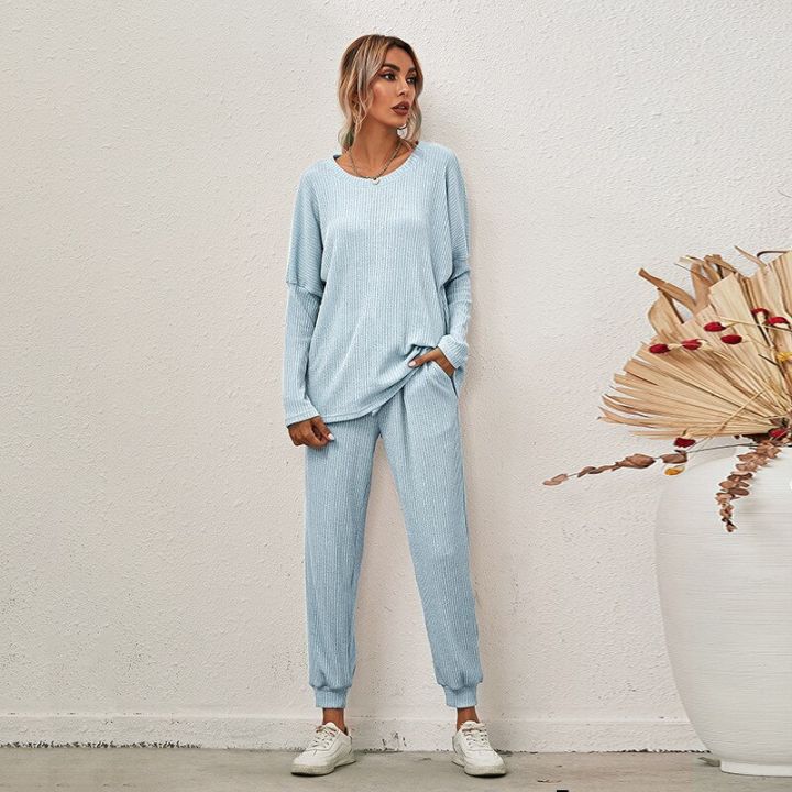 Fashion%20Casual%20Solid%20Sleepwear%20Women%20Thread%20Knitting%202%20Piece%20Set%20Long%20Trousers%20Suit%20Autumn%20Winter%20Pullover%20Tops%20Leisure%20Homewear%20-%20Image%207