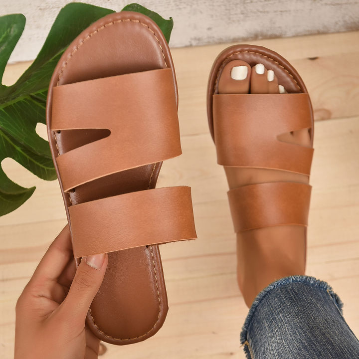 2023 summer new straight slippers women's cross-border ladies casual sandals flat large size beach shoes foreign trade women