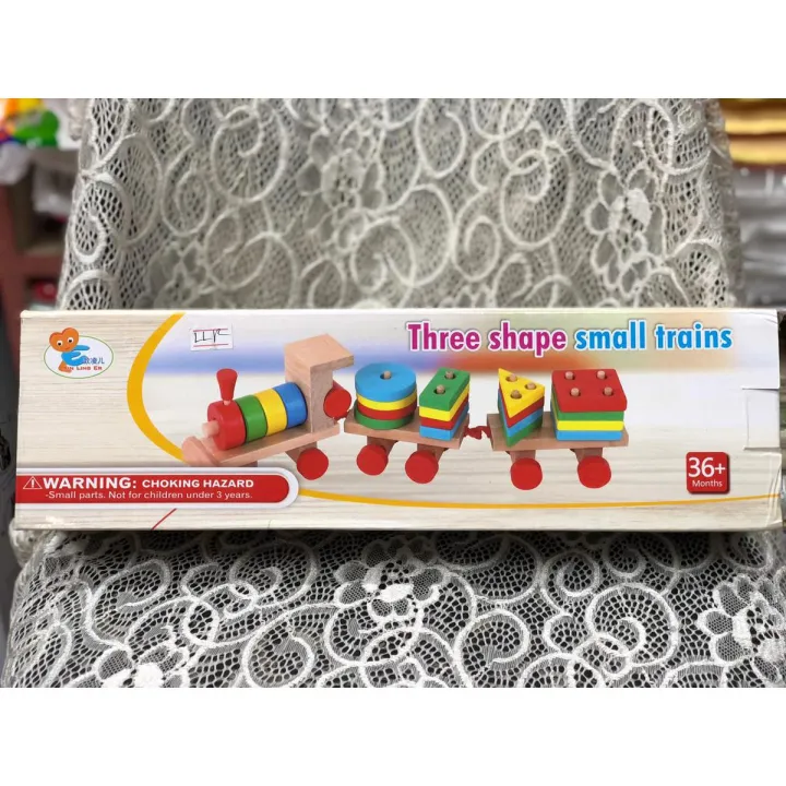 Wooden Train Toys Dragging Three Carriage Geometric Shape Matching ...