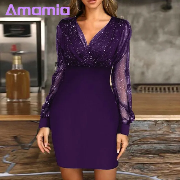 Mesh%20Splicing%20Dress%20V%20Neck%20Mesh%20Patchwork%20Evening%20Dress%20for%20Party%20Prom%20Women%20Dress%20-%20Image%205