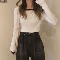 IELGY Black Knitted Women's clothes Casual All-match Base Long-sleeved Sweater Top Jacket.