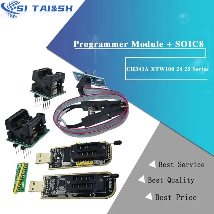 CH341A XTW100 24 25 Series EEPROM Flash BIOS CH341 USB Programmer Module + SOIC8 SOP8 Test Clip For EEPROM 93CXX / 25CXX / 24CXX