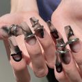 Superman 24pcs White Black Nails Long Square Y2k Style Press On Nail Tips Wearable Full Cover False Nails Wearing Finished Nail Arts. 