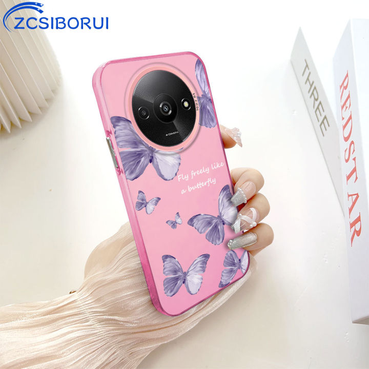 ZCSIBORUI for Redmi A3 Xiaomi Poco C61 Back Cover Purple Butterfly Colorful Sliver Double Sided Hard Case Shockproof Anti-fall Phone Cover