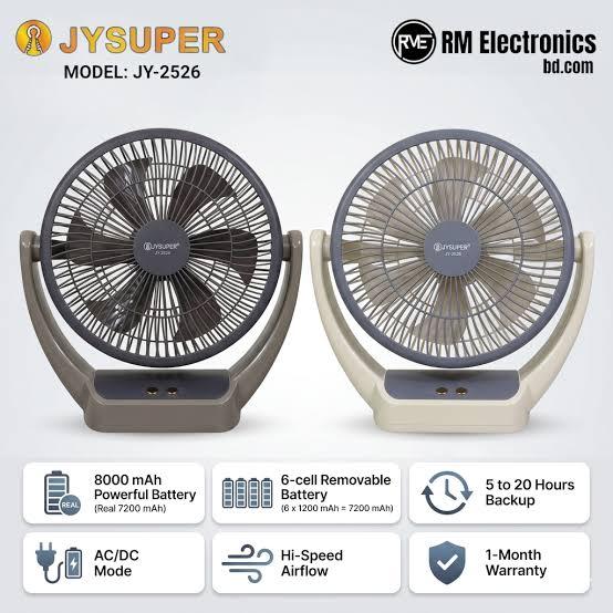 JY Super 2526 Rechargeable Fan– 20 Hours Battery Backup