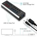 RSHTECH USB Hub Multi USB Splitter 7Ports Multiple Expander 3.0 Hub 5Gbps Data Transfer QC3.0 36W Individual On/Off Switches.
