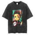 Hip Hop Streetwear Men Washed Tshirt Japanese Anime Demon Slayer T-Shirt Harajuku Summer Casual Tops Tees Black Fashion Clothes. 