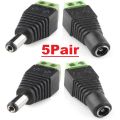 5Pair- Barrel Male Female DC Power Jack Socket 2.1mm Plug To 2 Pin Screw Terminal Power Supply Barrel Adapters For LED Strip Cables - Multi Plug. 