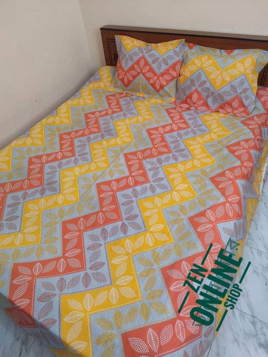 Stylish  Multicolor King Size Bed sheet With Two Matching Pillow Covers - Bed Sheet