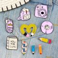 Kids Creative Enamel Pins Childhood Funny Flip Phone Twisted Pencil Schoolbag Brooch Anime Camera CDs Badge Jewelry Student Gift.
