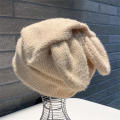 Cute Rabbit Ears Knitted Hats For Women Autumn Winter Warm Panama Soft Rabbit   Beanie Cap Girls Ski Hat. 