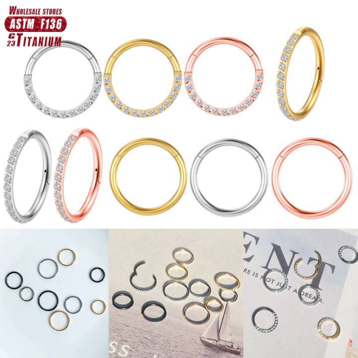Septum Piercing Round with Earrings G23 Titanium Nose Rings Hoop Tragus Zircon Cartilag Hinged Segment Women Jewelry Wholesale