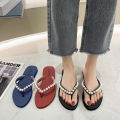 2024 summer pearl rhinestone slippers beach flip-flops ladies wear flat flip-flop sandals slippers. 