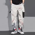 Men Pants Spring and Autumn Cargo Pants Man Fashion  Hop Casual Pants Loose Kan Drawstring Men Joggers Sweatpants. 
