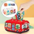Baby Tissue Box, Sensory Pull Along Infant Tissue Box, Preschool Learning Silky Tissues Busy Pull Tissues Sensory Toy for High Contrast Toy.