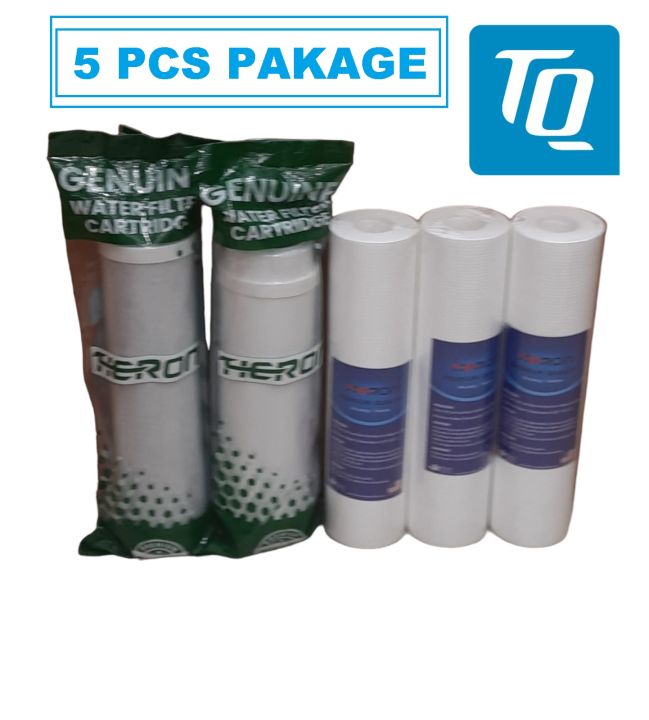 Sediment Filter PP (1 Micron)-3 Pcs, CTO Net Carbon-1 Pcs and 10" UDF Box Carbox-1 Pcs (5 Pcs Package) HERON PREMIUM