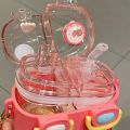 780ml Cute Children Double Drinking Water Bottle Straw Portable Bottle Cartoon Student Couple Plastic Cup Gift School Kids Drink. 