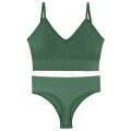 French for women with no steel ring gathered bra, thin and sexy back, triangular cup sports bra two-piece set.