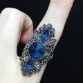 Vintage Women Fashion Jewelry Blue Rhinestone Engagement Wedding Ring.