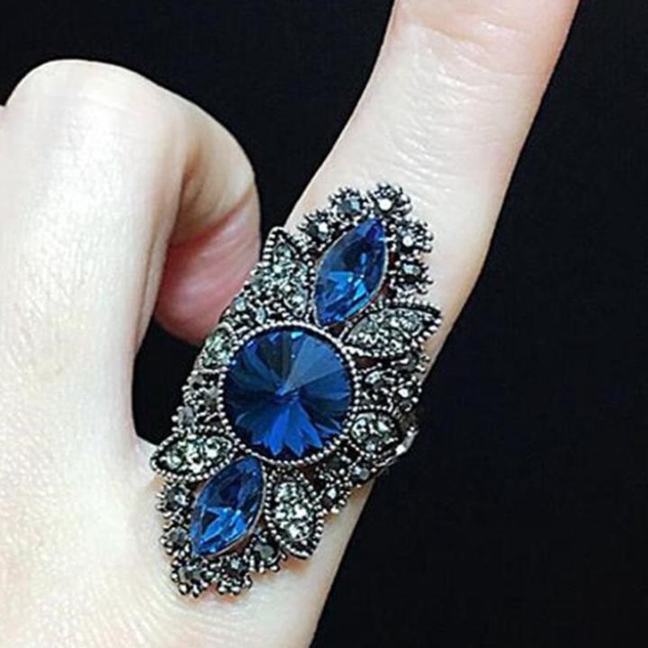 Vintage%20Women%20Fashion%20Jewelry%20Blue%20Rhinestone%20Engagement%20Wedding%20Ring%20-%20Image%207