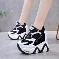 Girl 12.5cm/4.9 Height Chunky Sneakers Thick Bottom High Heels Breathable Mesh Wedge Shoes Woman Fashion Women ShoesDaddy shoes new all-match color matching thick-soled platform white shoes. 