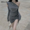 IELGY Slim Black Women's dress Solid color Base Strapless Korean version Wrap hip All-match Fashion.